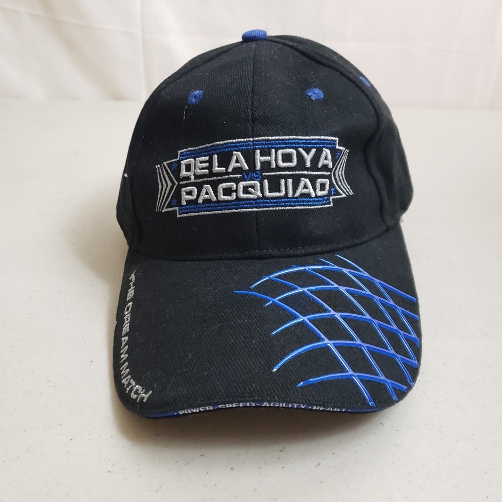 VINTAGE Dela Hoya vs Manny Pacquiao Hat Cap Mens Strap Back Black Boxing Adult